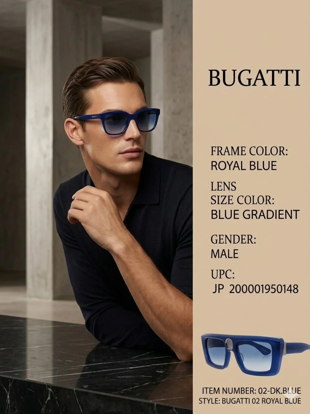 Bugatti Royal Blue Men's Sunglasses with Blue Gradient Lenses